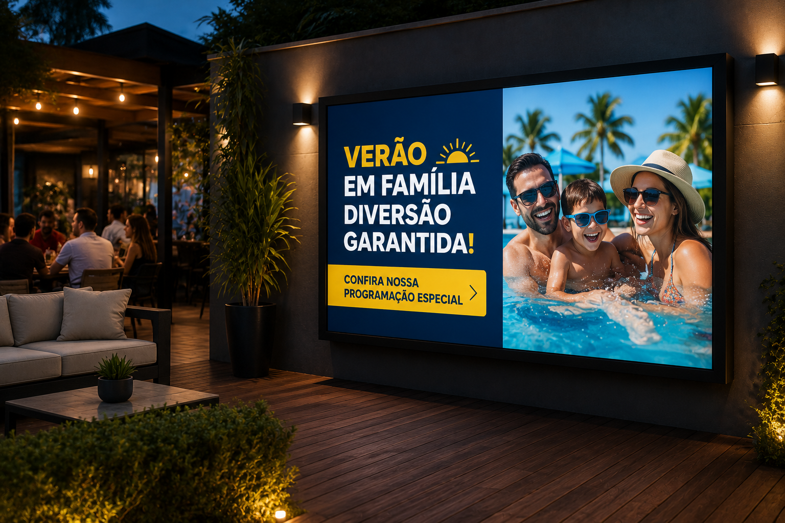 Painel digital instalado em área de lazer