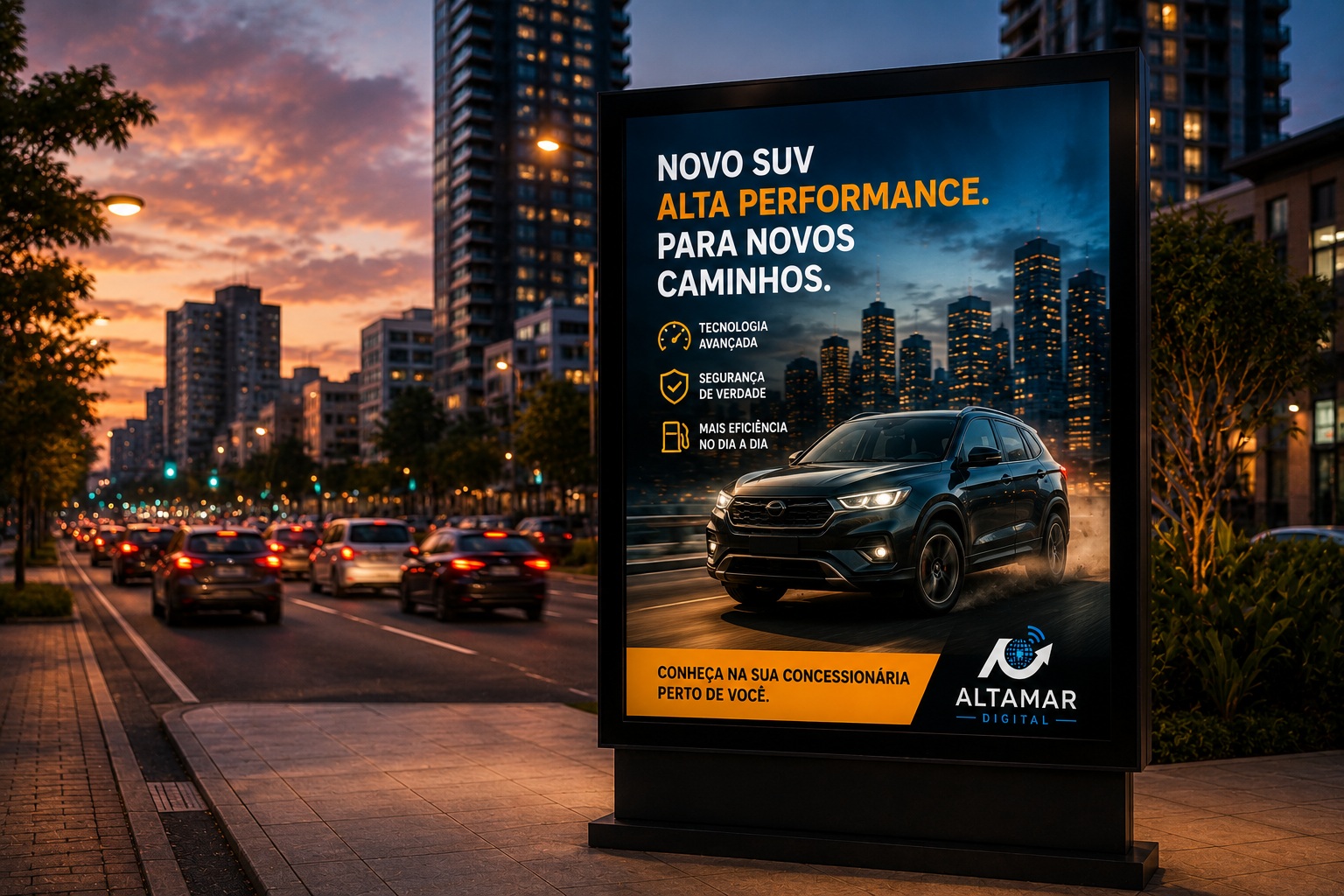 Painel publicitário instalado em ambiente urbano
