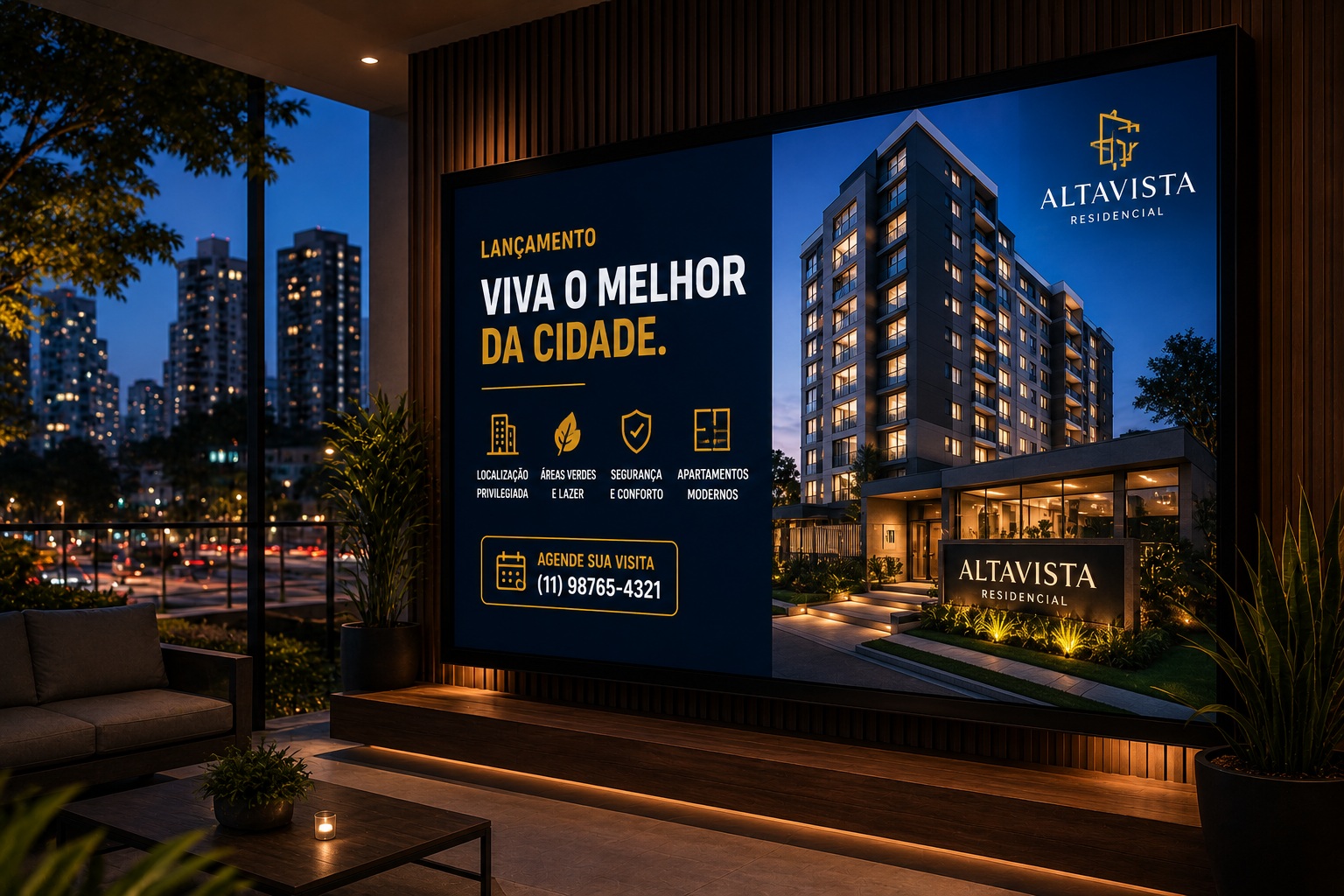 Campanha imobiliária exibida em painel digital