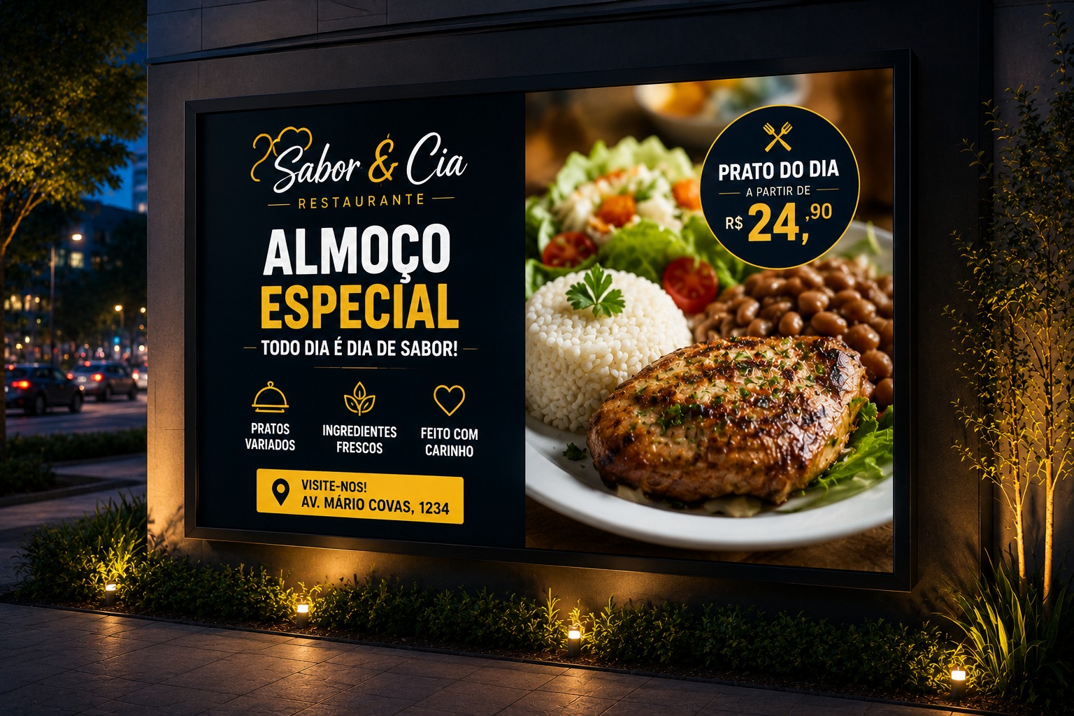 Campanha comercial exibida em painel digital