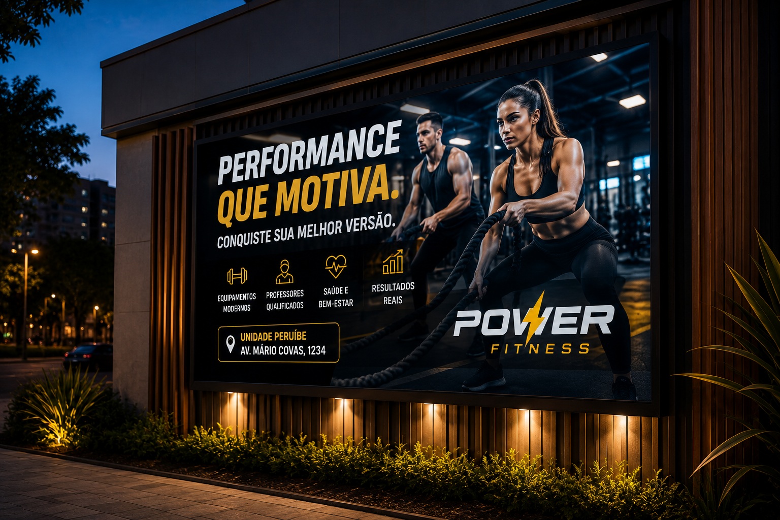 Campanha publicitária exibida em painel digital de grande formato